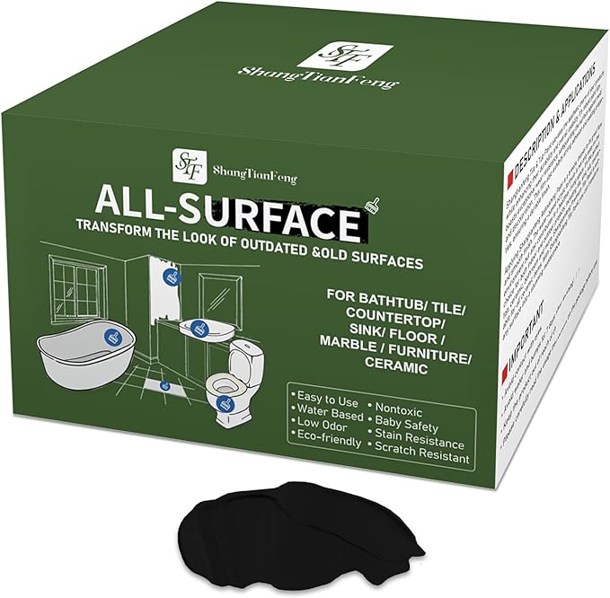 Black Ceramic Tub and Tile Refinishing Kit - Bathtub, Bathroom Wall, Countertop, Sink Paint - Easy to Use, Waterproof, Low Odor, No Toxic (Black 32.0 FL Oz 50-60 sq.ft)