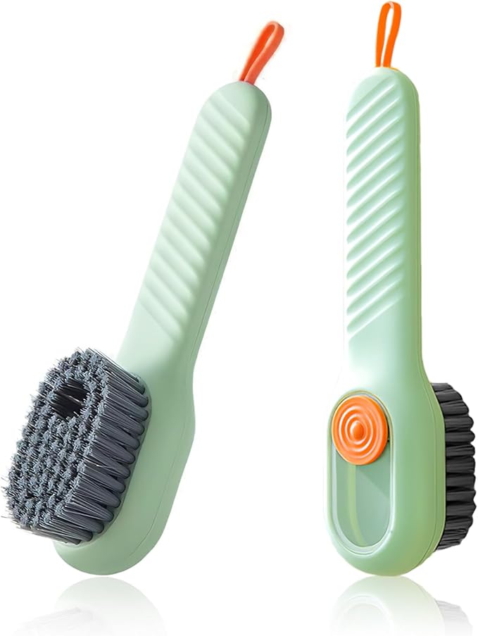 Soap Dispenser Scrub Shoe Brushes for Cleaning, Multi Function Liquid Adding Soft Fur Cleaning Brush for Stains, Shoe Scrubber Brush, 2 Pack