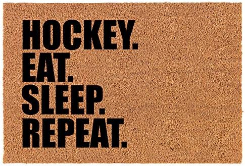 Doormat Front Door Mat New Home Closing Housewarming Gift Hockey Eat Sleep Repeat 20x32 inch