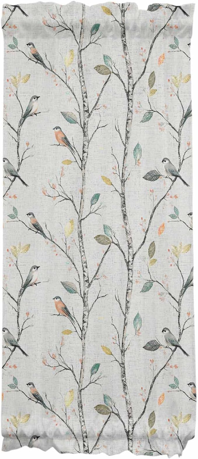 French Door Curtain Panel for Front Door, Retro Leaves Branch Birds Watercolor Painting Slidelight Door Curtains with Tieback Light Filtering Privacy Panels for Doorway Entryway 25"x 40"