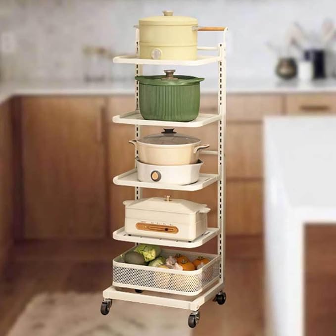 Adjustable Microwave Shelf Stand with Support Brackets Free Standing Kitchen Storage Rack for Countertop nization 3 Tier Tall White Shelves with 5 Boards and 1 Basket