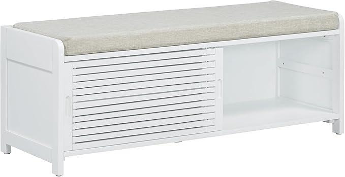Knocbel Entryway Storage Bench with Sliding Doors and 1 Shelf, Living Room Entrance Hallway Foyer Shoe Bench Bedroom End of Bed Bench, 220lbs Weight Capacity (White 2-Door)