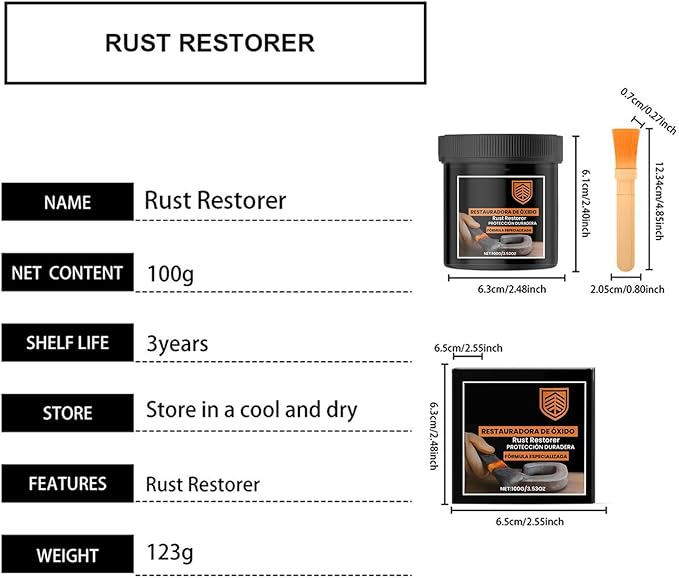 Rust Converter - Rust Stain Remover Agent, Iron Cleaner for Furniture, Fast Action with Easy Application, Garage Supply, Metal Solution for Bathroom and Plumbing