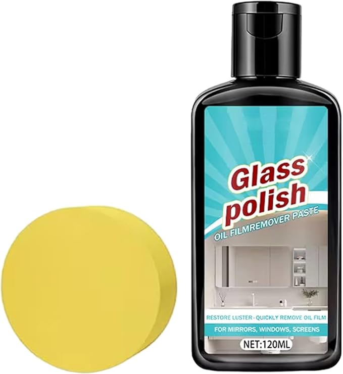 Glass Cleaner, 120ml Polishing Stain Remover with Sponge, Deep Cleaning Stain Remover, Bathroom Polisher, Remove-r Paste, Window Mirror Cleaning Solution for Limescale Tile Mirror Faucet Ceramic