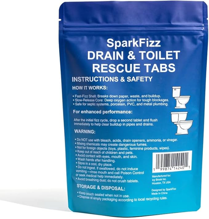 Toilet & Drain Cleaning Tablets – Powerful Foaming Cleaner – Removes Odor & Buildup – Septic Safe – 4/16 Count (4)