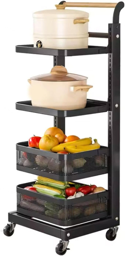 Adjustable Microwave Shelf Stand with 3 Tiers nize Plates Pots and Cups in Kitchen Cupboard Black Rack with Storage Baskets for Pan Protectors