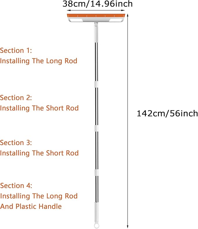 Multifunction Rubber Air Broom, Silicone Floor Squeegee, Air Broom, Rubber Squeegee with 56" Long Handle, Floor Scraping Sweeper Wiper for Bathroom Shower Kitchen Pet Hair Fur Marble Tile (Orange)