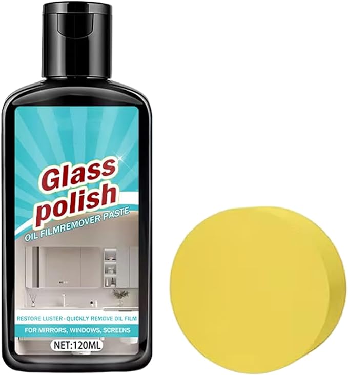 Glass Shower Door Cleaner | 120ml Polishing Stain Remover with Sponge - Bathroom Glass Polishing Compound - for Window Mirror Faucet Ceramic Stainless Steel Patio Household