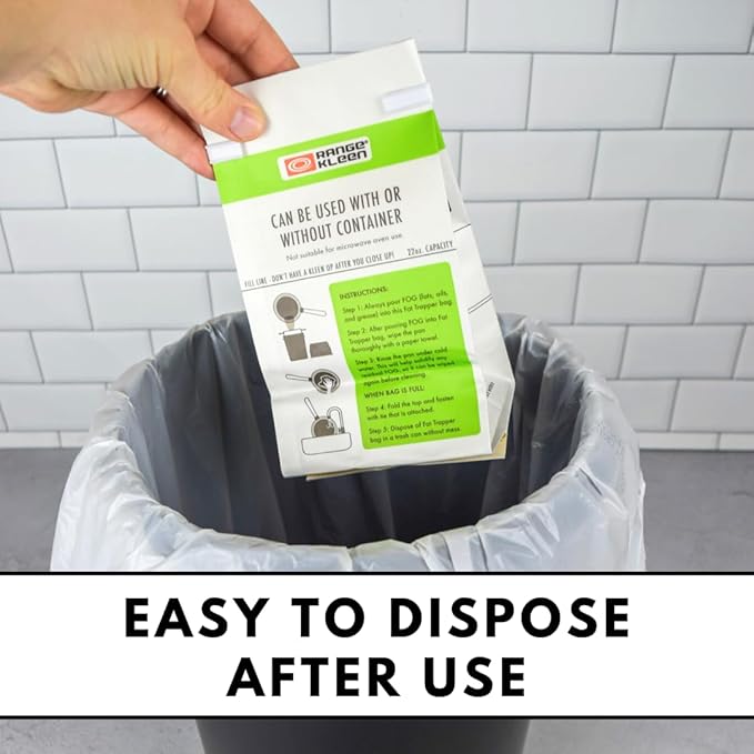Range Kleen Grease Container for Kitchen – “600-02 Trap the Grease” Grease Keeper System w/ 2 Fat Trapper Refill Bags + Kitchen Grease Container