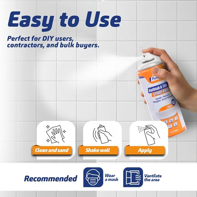Fix & Fusion Bathtub & Tile Spray Paint, Multi-Surface Coating for Bathroom & Kitchen, High Adhesion, Water-Resistant, for Porcelain, Ceramic, Fiberglass, Countertops & More, White 13.5 oz (Pack of 2)