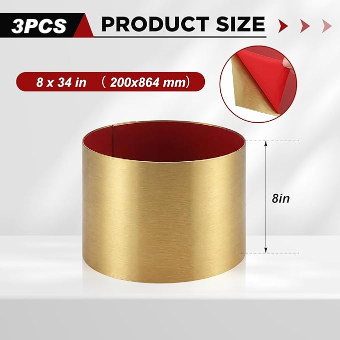 3 Pack 8 x 34 Inch Stainless Steel Kick Plate for Protection Decoration DIY Self Adhesive Metal Kick Plates for Interior or Exterior Wall Kitchen Cupboard Dishwasher(Gold)