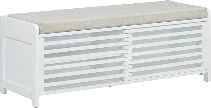 Knocbel Entryway Storage Bench with Sliding Doors and 1 Shelf, Living Room Entrance Hallway Foyer Shoe Bench Bedroom End of Bed Bench, 220lbs Weight Capacity (White 2-Door)