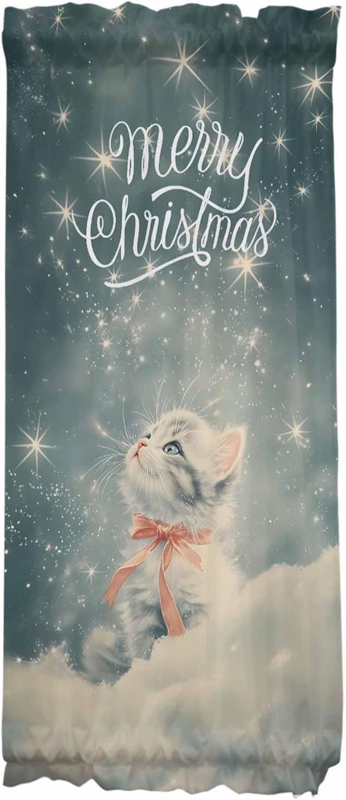 Christmas French Door Curtain Panel for Front Door, Dreamy Christmas Sparkle Star Cat Slidelight Door Curtains with Tieback Light Filtering Privacy Panels for Doorway Entryway 25"x 40"