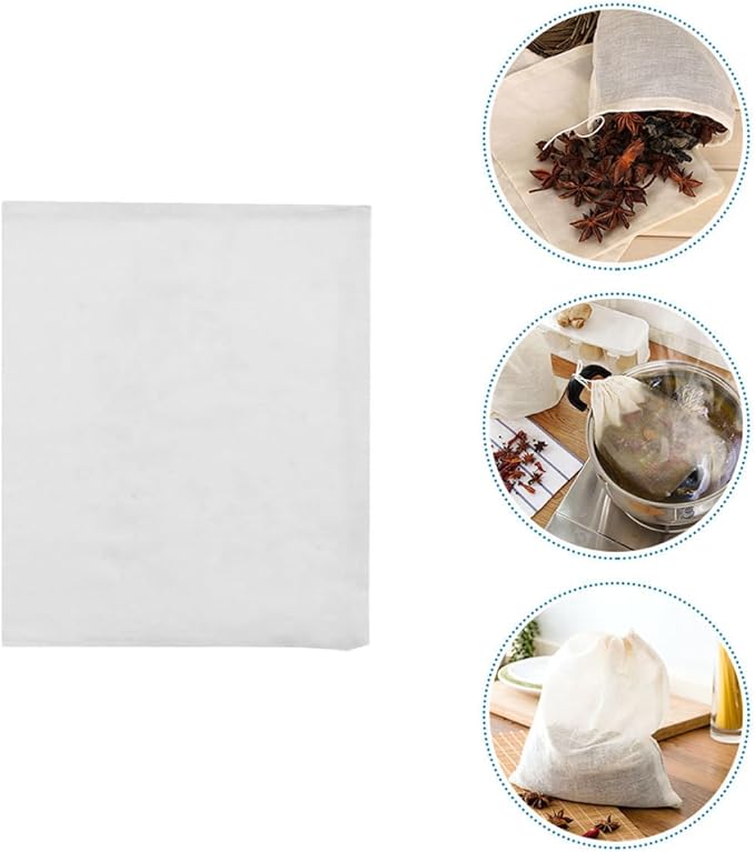 Generic 20pcs Reusable Cotton Muslin Drawstring Tea Bags 10x15cm Stew Seasoning Soup Filter Bags for Cooking, Botanical and Flavor Infuser Sachets, Natural Kitchen Filter Pouches