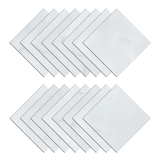 Wallercity 16PCS White/Red Marble Peel and Stick Floor Tiles Thick Non-Slip Vinyl Flooring Sheets for Bathroom Kitchen RV 12x12 Inch Square Waterproof Floor Stickers for Hallway Bedrom Living Room
