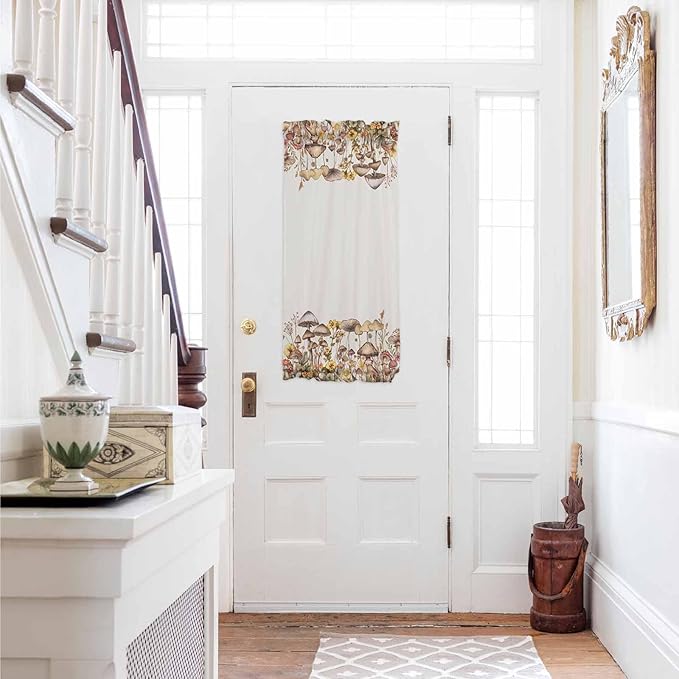 French Door Curtain Panel for Front Door, Plants Mushrooms Flowers Daisies Dandelions Slidelight Door Curtains with Tieback Light Filtering Privacy Panels for Doorway Entryway 25"x 40"