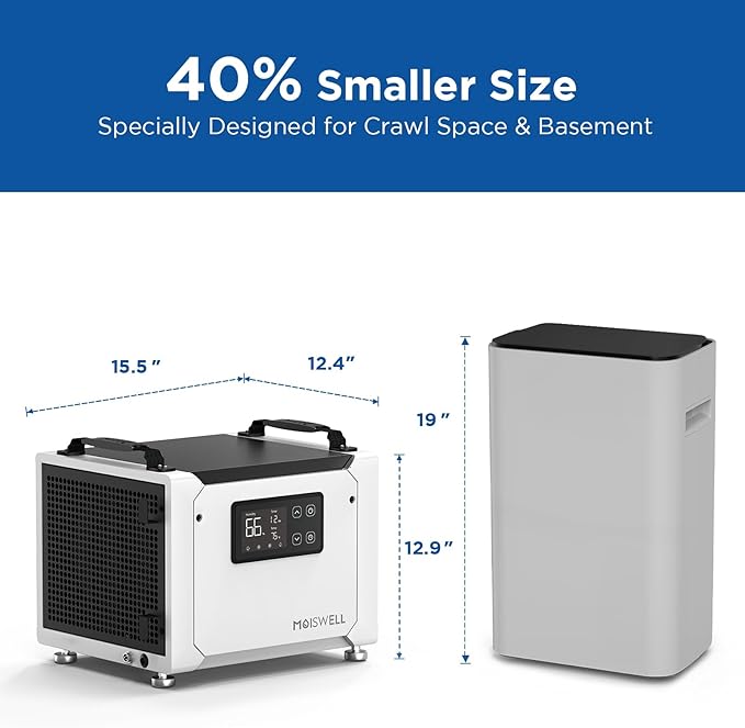 70 Pints Commercial Dehumidifier with Drain Hose, Portable Crawl Space Dehumidifier for Basement and Home, Automatic Defrost, Moiswell Defender ME-7