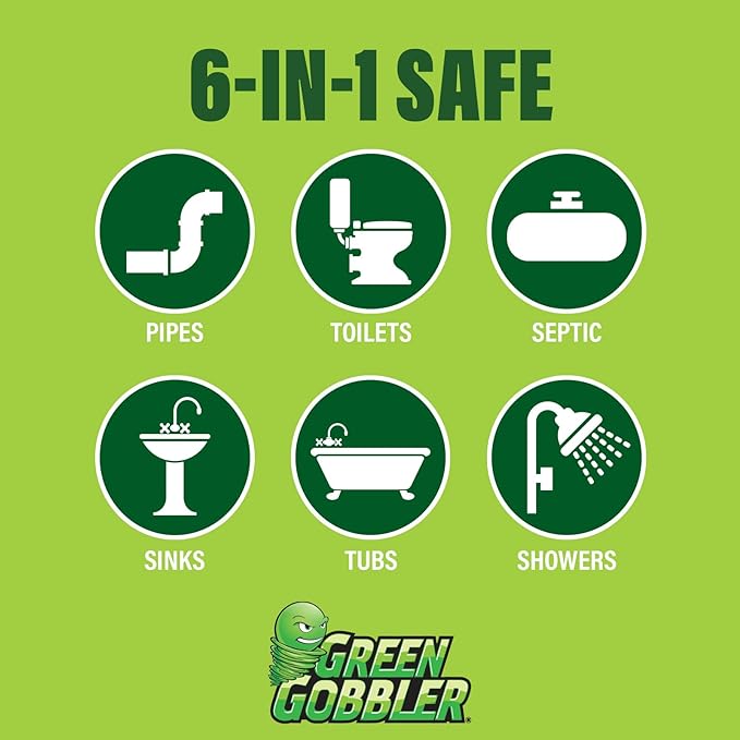 Green Gobbler Drain Clog Dissolver | Powerful Liquid Drain Opener & Toilet Clog Remover | Safe for Pipes & Septic | 2 Pack