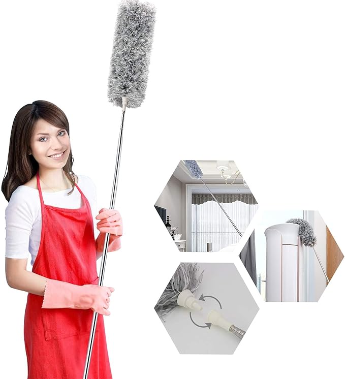 UIMO Microfiber Ceiling Fan Cleaner with 30–100" Telescopic Pole – Extendable Duster for High Ceilings and Fans, Bendable Washable Head, Reusable Cleaning Tool for Furniture, Cars, Keyboard