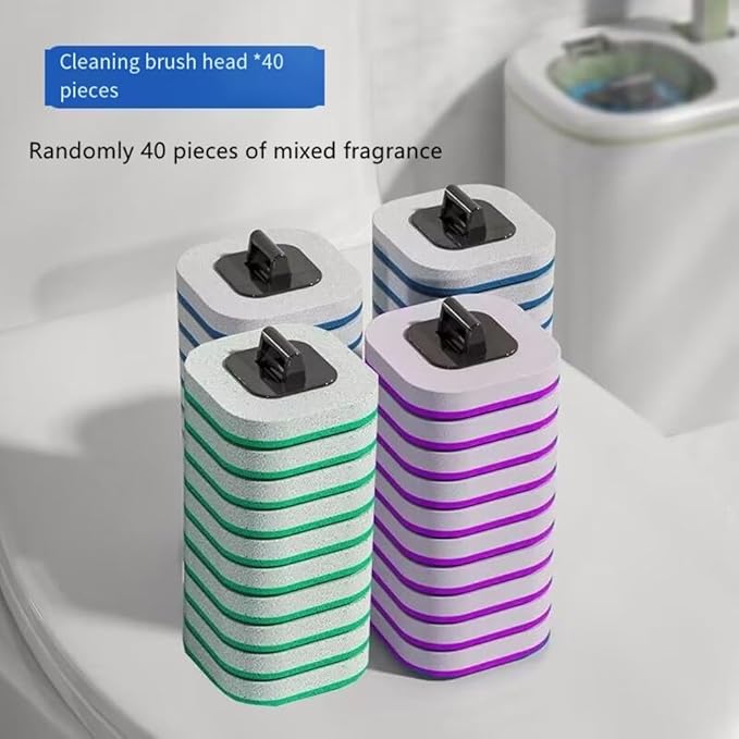 Toilet Brush System with 40 Count Refills, Toilet Holder Bowl Wand Brush Cleaning Kit & Replacement Cleaner Refill Pads (40pcs Different Fragrance Refills)