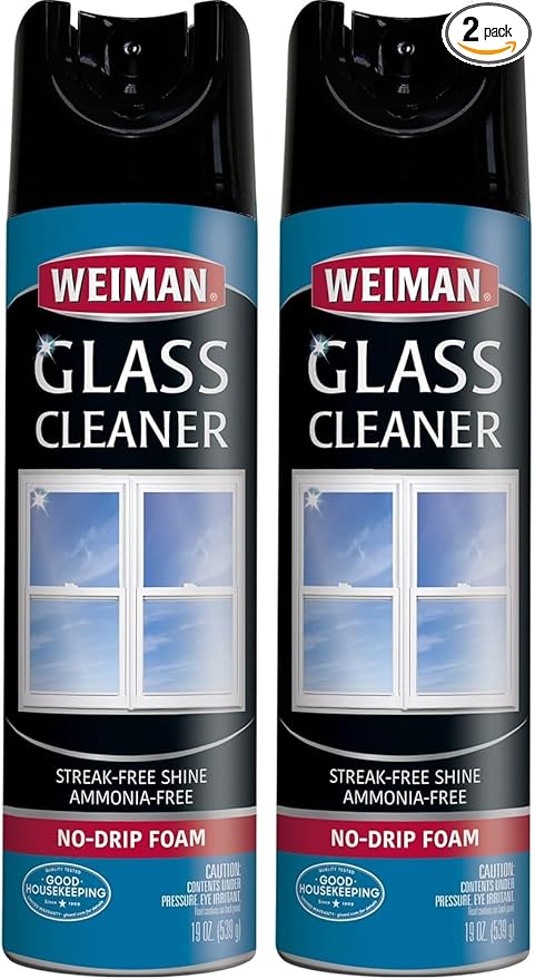 Weiman Glass Cleaner - 19 Ounce - Professional Streak Free Foaming No Drip Removes Grease Dissolves Fingerprints and Smudges (Pack of 2)