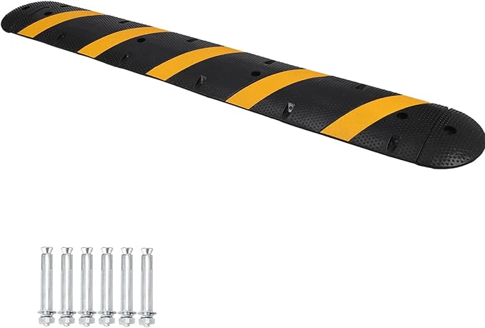 GarveeTech Heavy Duty Speed Bumps for Driveway, 84 in Rubber Speed Bumps, 2 Channel Modular Traffic Speed Bump Hump Cable Protector Ramps for Asphalt Concrete Gravel Driveway Road with 2 End Caps