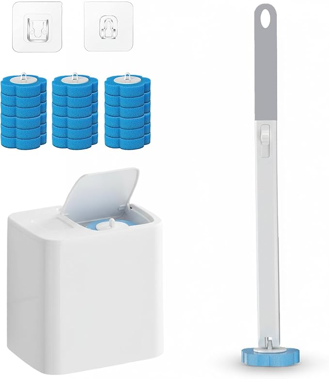 2026 New Disposable Toilet Brush, Disposable Toilet Cleaning System, Ocean/Lemon/Lavender 3 Aromatherapy, Includes Disposable Cleaning Stick, Storage Box and Scented Refill Tabs (Grey-Ocean*18)