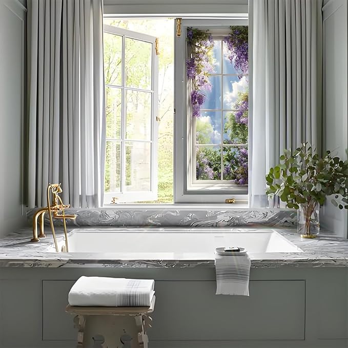 Window Privacy Film 17x39 Inch Wisteria Flower Design Peel and Stick Static Cling Decorative Window Film for Living Room Bedroom Bathroom Glass Door Covering