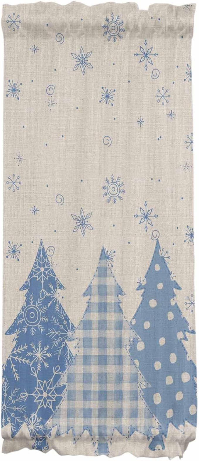 Christmas French Door Curtain Panel for Front Door, Cornflower Blue Various Christmas Tree Snowflake Slidelight Door Curtains with Tieback Light Filtering Privacy Panels for Doorway Entryway 25"x 40"