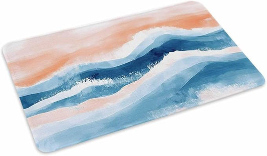 Abstract Waves Doormat Gradient Orange Blue Spray Non Slip Low Profile Rubber Door Mat Washable Absorbent Indoor Front Door Mat Entryway Rug Entrance Carpet 20x31.5 Inch