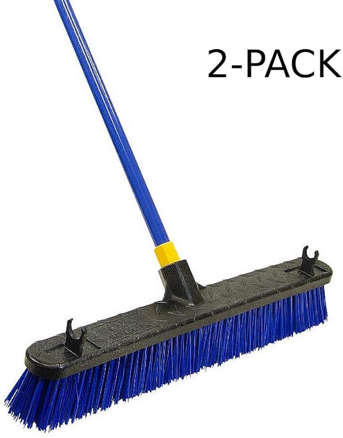 Quickie 5992 24-Inch Knockdown Rough-Surface Push Broom with Steel Handle, 2-Pack, Blue