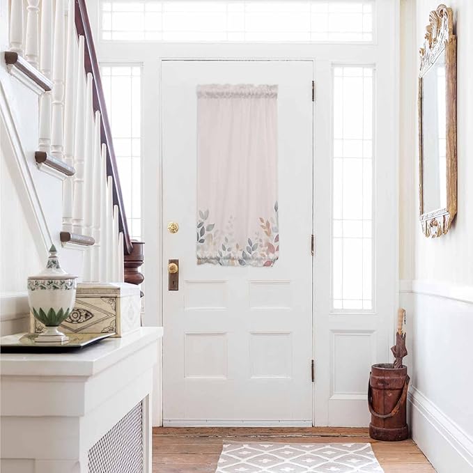 French Door Curtain Panel for Front Door, Colored Plant Leaves Beige Rural Style Slidelight Door Curtains with Tieback Light Filtering Privacy Panels for Doorway Entryway 25"x 40"