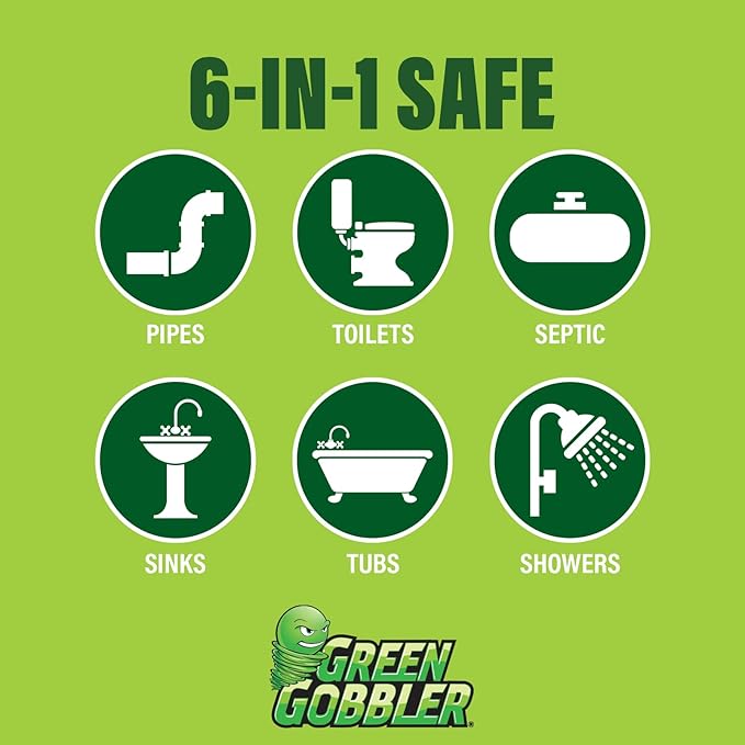 Green Gobbler Industrial Strength Grease and Hair Drain Clog Remover | Drain Cleaner Gel | Safe for Pipes, Toilets, Sinks, Tubs, Drains & Septic Systems | 1 Gallon