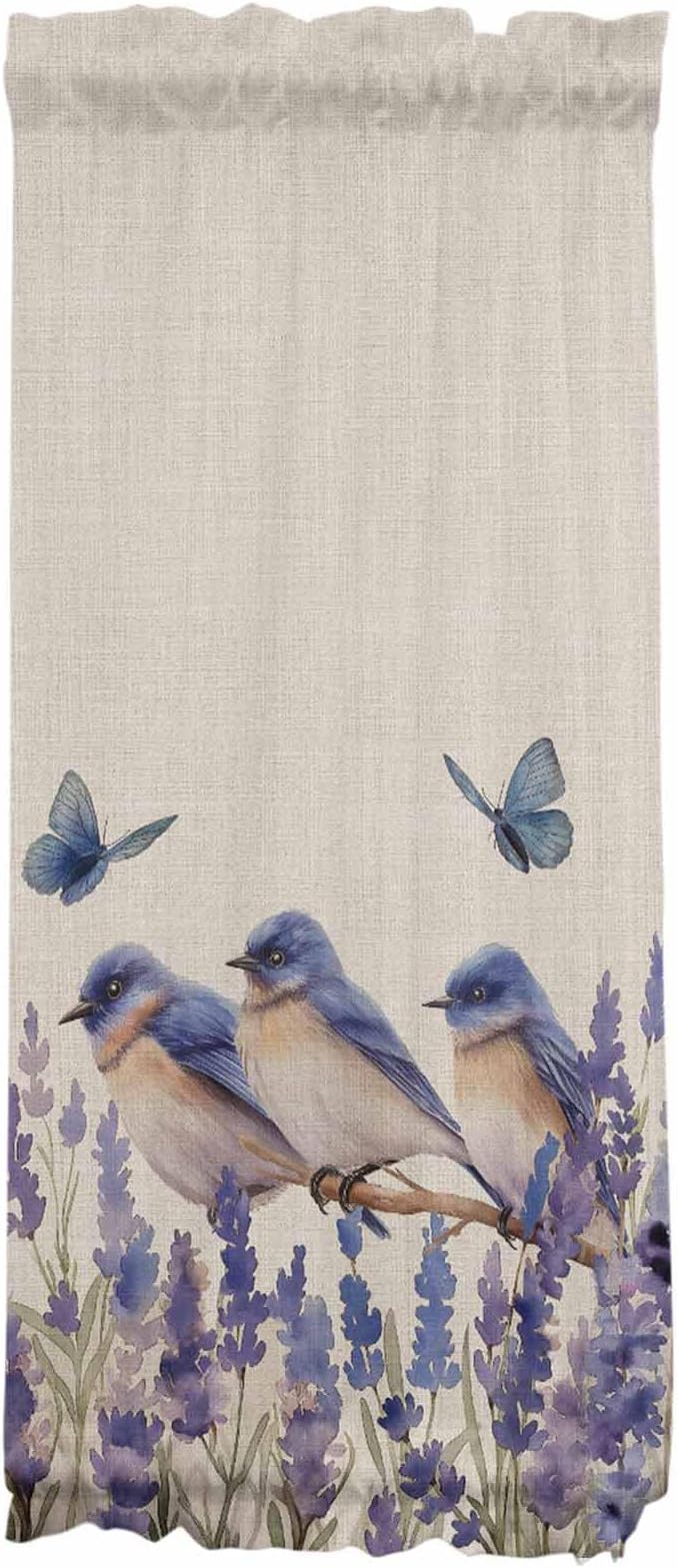 French Door Curtain Panel for Front Door, Blue Purple Bird Flower Floral Butterfly Vintage Slidelight Door Curtains with Tieback Light Filtering Privacy Panels for Doorway Entryway 25"x 40"