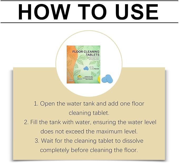 Floor Cleaning Solution Tablet 12pcs Deep Cleans for Multiple Hard Floors, Powerful Floor Cleaner Cleaning Solution Fresh Lemon Scent Compatible with Robot Mops & Wet/Dry Vacuums