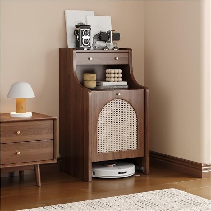 Sweeper Robot Vacuum Cleaner Storage Cabinet, Hidden Entryway or Living Room Cabinet with Doors, Sofa Sideboard Adaptable for Living Room, Entryway or Balcony(Brown,45cm/17.7in)
