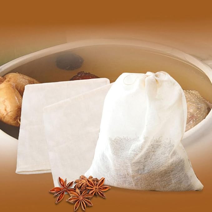 Generic 20pcs Reusable Cotton Muslin Drawstring Tea Bags 10x15cm Stew Seasoning Soup Filter Bags for Cooking, Botanical and Flavor Infuser Sachets, Natural Kitchen Filter Pouches