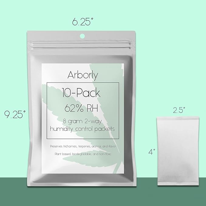 62-Percent Humidity Control Packs - 8 Gram - 20 Pack - All-Natural 2-Way Humidity Control Packets Keep Flower, Herb, Medicine Fresh