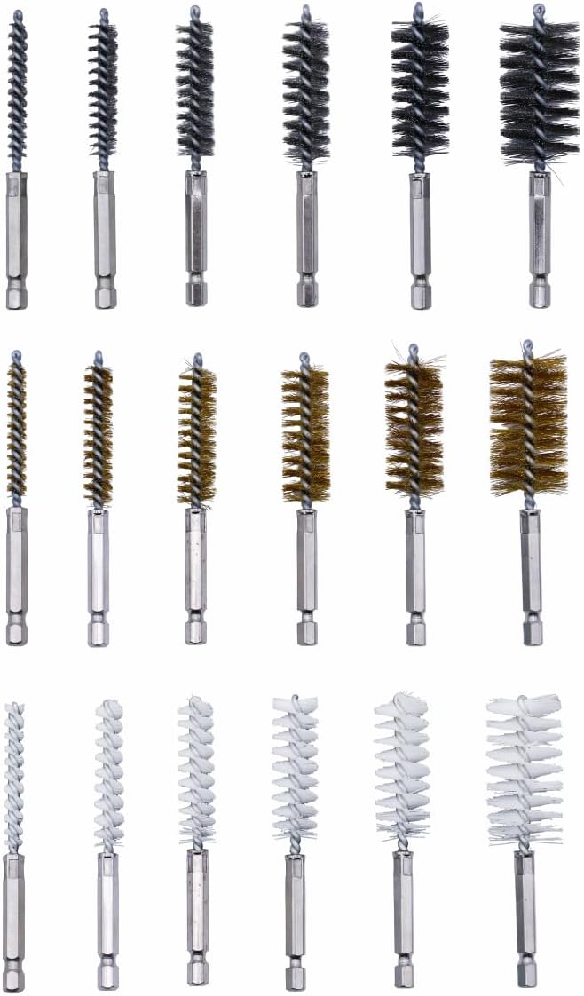 Grip 20 pc Gunsmithing Wire Brush Set - Pipe Preparation - Automotive Parts Cleaning - Nylon, Steel, Brass Brushes - Hard to Reach Areas - Home, Garage, Workshop