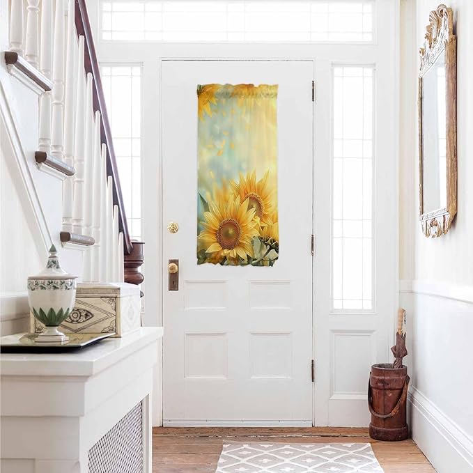 French Door Curtain Panel for Front Door, Bright Realism Sunflowers Plants Slidelight Door Curtains with Tieback Light Filtering Privacy Panels for Doorway Entryway 25"x 40"
