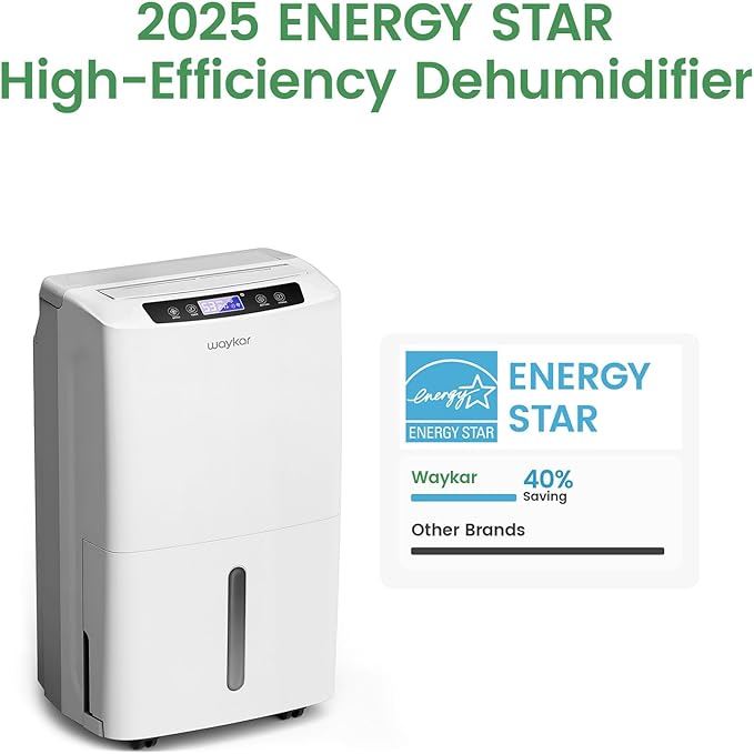 Waykar 34 Pints Energy Star Dehumidifier for Spaces up to 2,000 Sq. Ft at Home, in Basements and Large Rooms with Drain Hose and 0.66 Gallons Water Tank