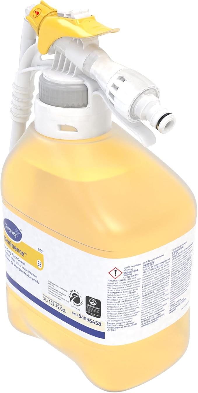 Diversey 94996458 Prominence Heavy Duty Floor Cleaner, Commercial Strength No Rinse Formula with Citrus Scent, Ready-to-Dispense (RTD) Liquid Concentrate, 5-Liter