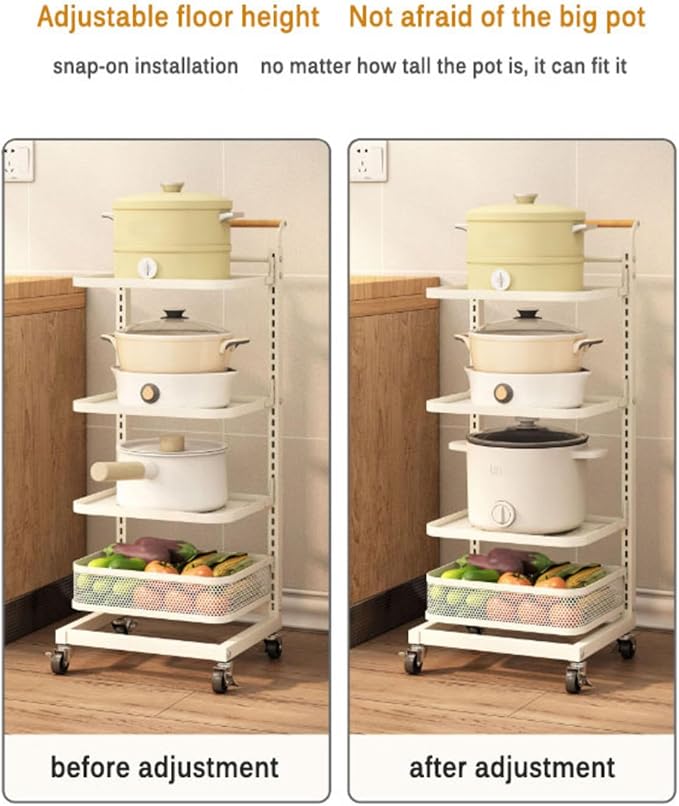 Microwave Shelf Stand with Pot Holder White Kitchen Cupboard nizer for Saucepan Storage 3 Boards 2 Baskets