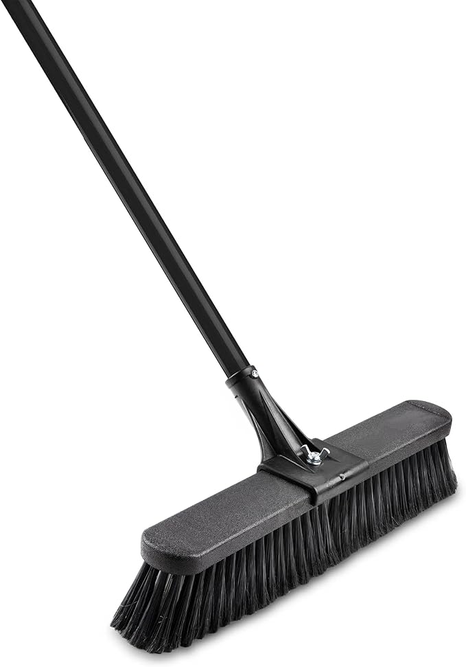 18-inch Heavy-Duty Push-Broom with Steel Handle, Multi-Sided Industrial Broom, Used to Clean dust, Sand, Leaves and Water on Concrete, Asphalt, Garage, Driveway, Yard and Deck.