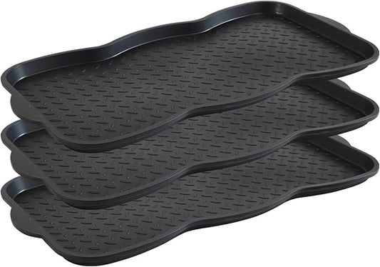 Boot Tray for Entryway, 3 Pack Waterproof Shoe Trays for Indoor Outdoor Use 30"x15" Durable Shoe Mat with Raised Edge, Non-Slip Tray for Boots, Pets, Garden & Muddy Shoes