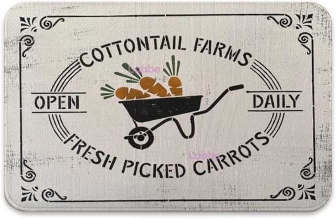 Easter Mat Cotton Tail Farms Fresh Picked Carrots Rustic Spring Decor Non Slip Welcome Bedroom Entrance Bathroom Home Decor Soft Low Profile 18x30 Inch