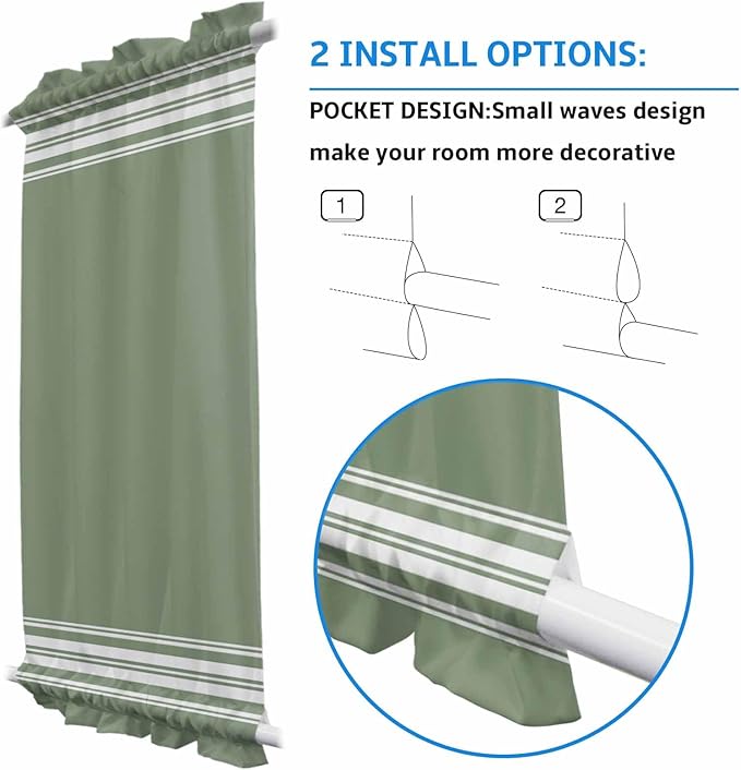 French Door Curtain Panel for Front Door, Dark Green Strips Slidelight Door Curtains with Tieback Light Filtering Privacy Panels for Doorway Entryway 25"x 40"