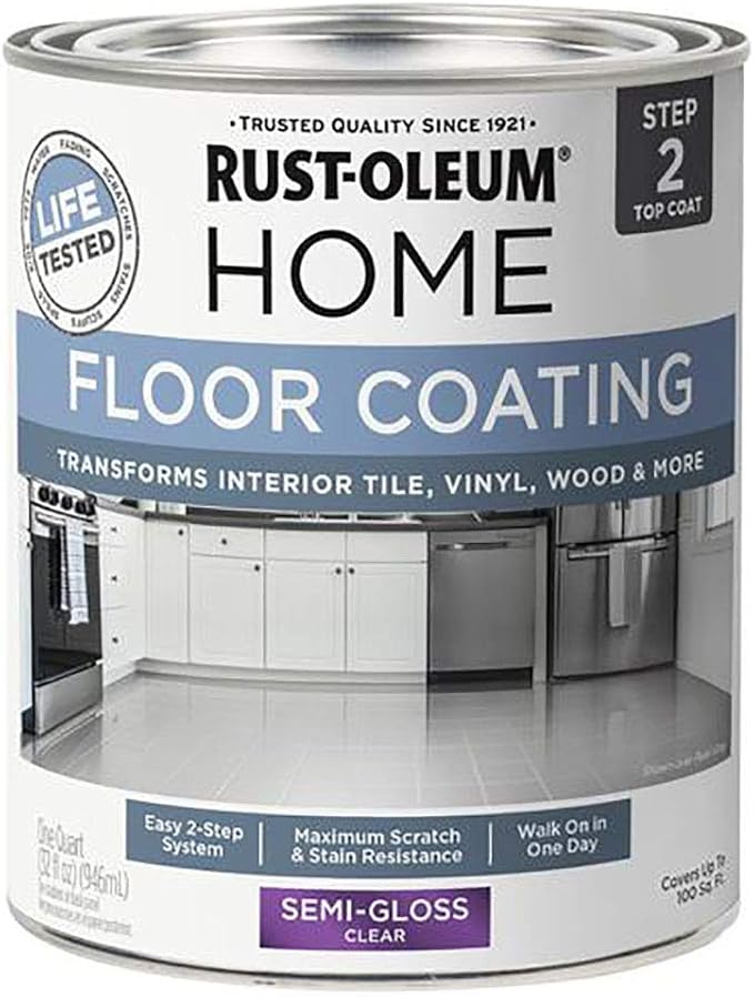 Rust-Oleum 358870 Floor Coating Top Coat Semi-Gloss Clear Quart