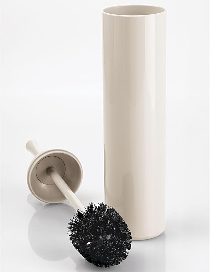 mDesign Extra Slim Compact Plastic Freestanding Toilet Bowl Brush and Holder for Bathroom Storage and Organization - Sturdy, Deep Cleaning, Covered Brush - Cream