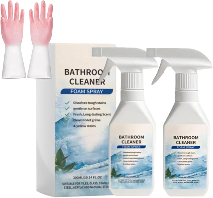 Bathroom Descaler Foam Cleaner Spray, Foaming Bathroom Cleaner for Limescale Remover, Hard Water Stain & Soap Scum Remover, Multi Surface Bathroom Cleaner for Shower,Glass Door, Sink & Faucet ﻿ (2pcs)